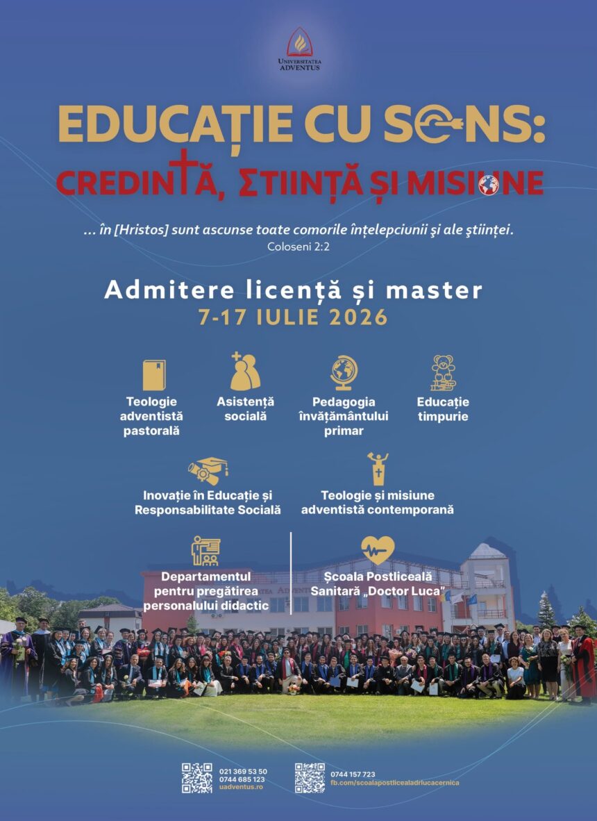 Speranta TV | Universitatea Adventus din Cernica organizează, în perioada 7–17 iulie, sesiunea de admitere din această vară