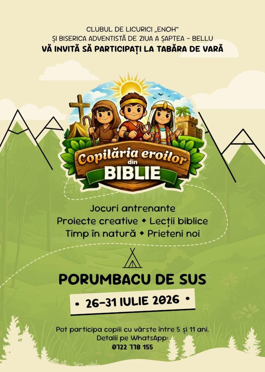 Speranta TV | Biserica Adventistă Bellu din București îi invită pe copiii cu vârste între 5 și 11 ani, alături de cel puțin unul dintre părinți, la tabăra „Copilăria Eroilor”